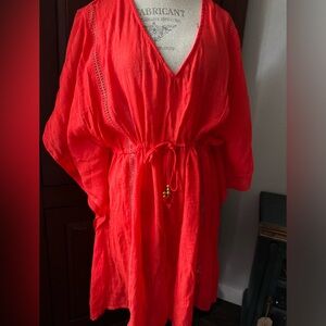 NWT XL Miken Swimsuit Cover up Poppy Red Coral